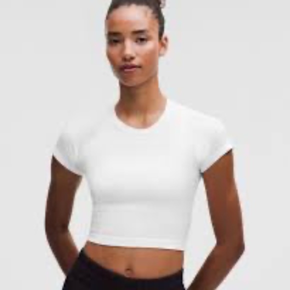 Like New Lululemon Swiftly Tech Cropped Short-Sleeve Shirt 2.0 White Sz 12 - Picture 1 of 5